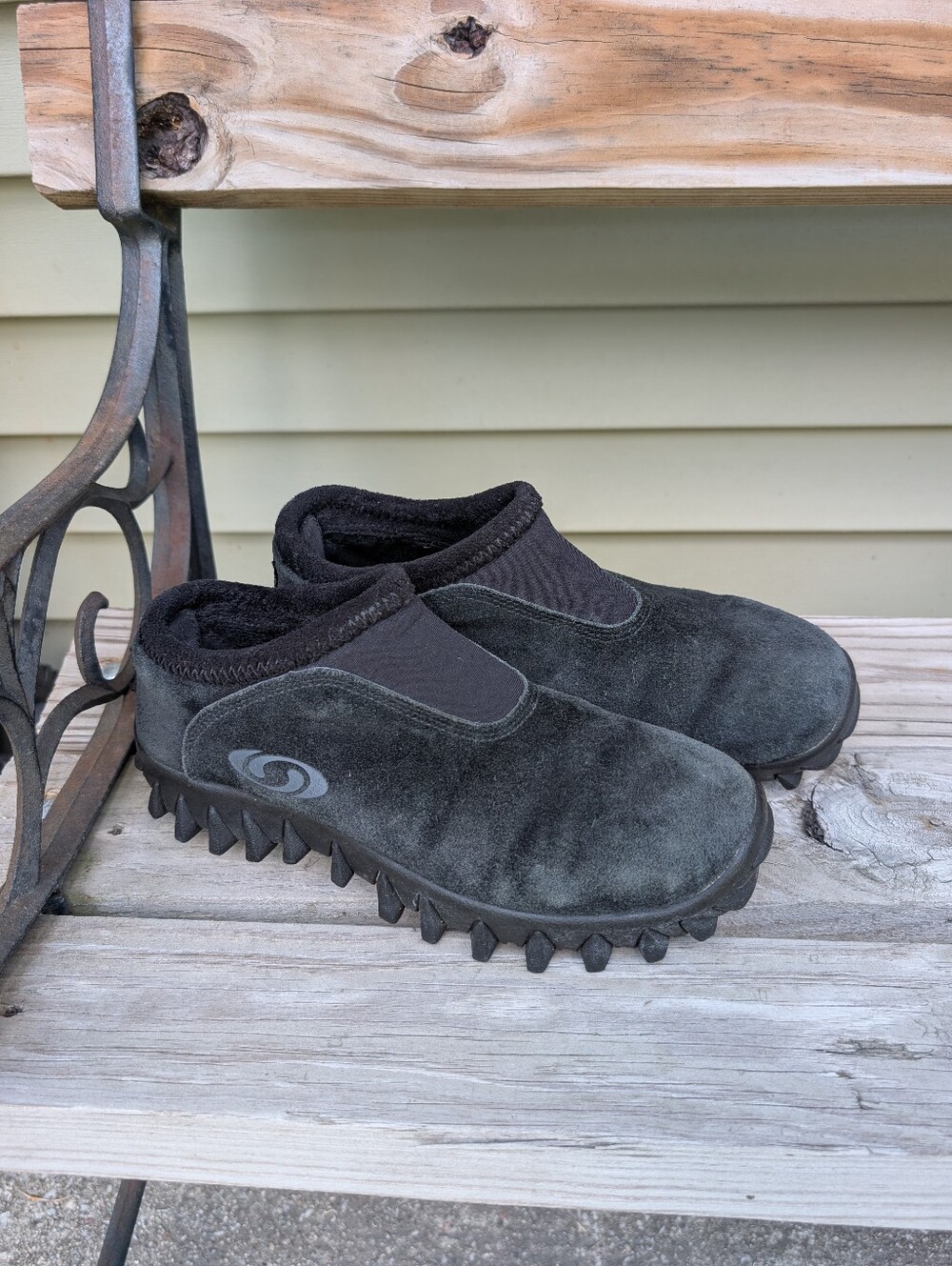 Vtg SALOMON Contagrip CX Snow Clog Black Suede Slip On Thinsulate Sz 8.5